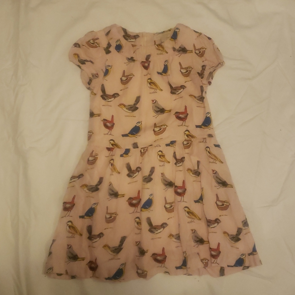 Mini Boden bird design pale pink dress